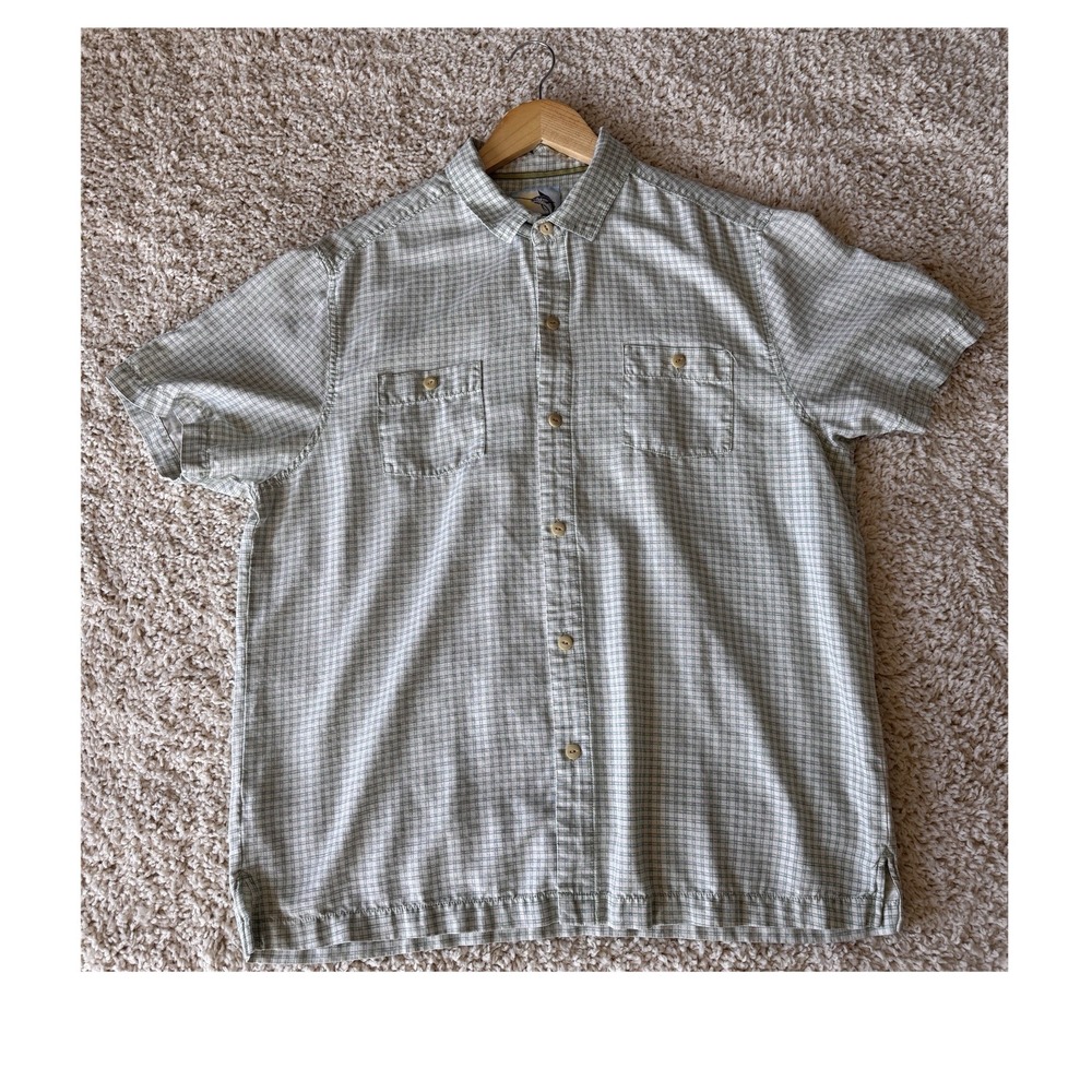 Tommy Bahama Shirt Mens L Green Silk Island Modern Fit Short Sleeve Grid Top